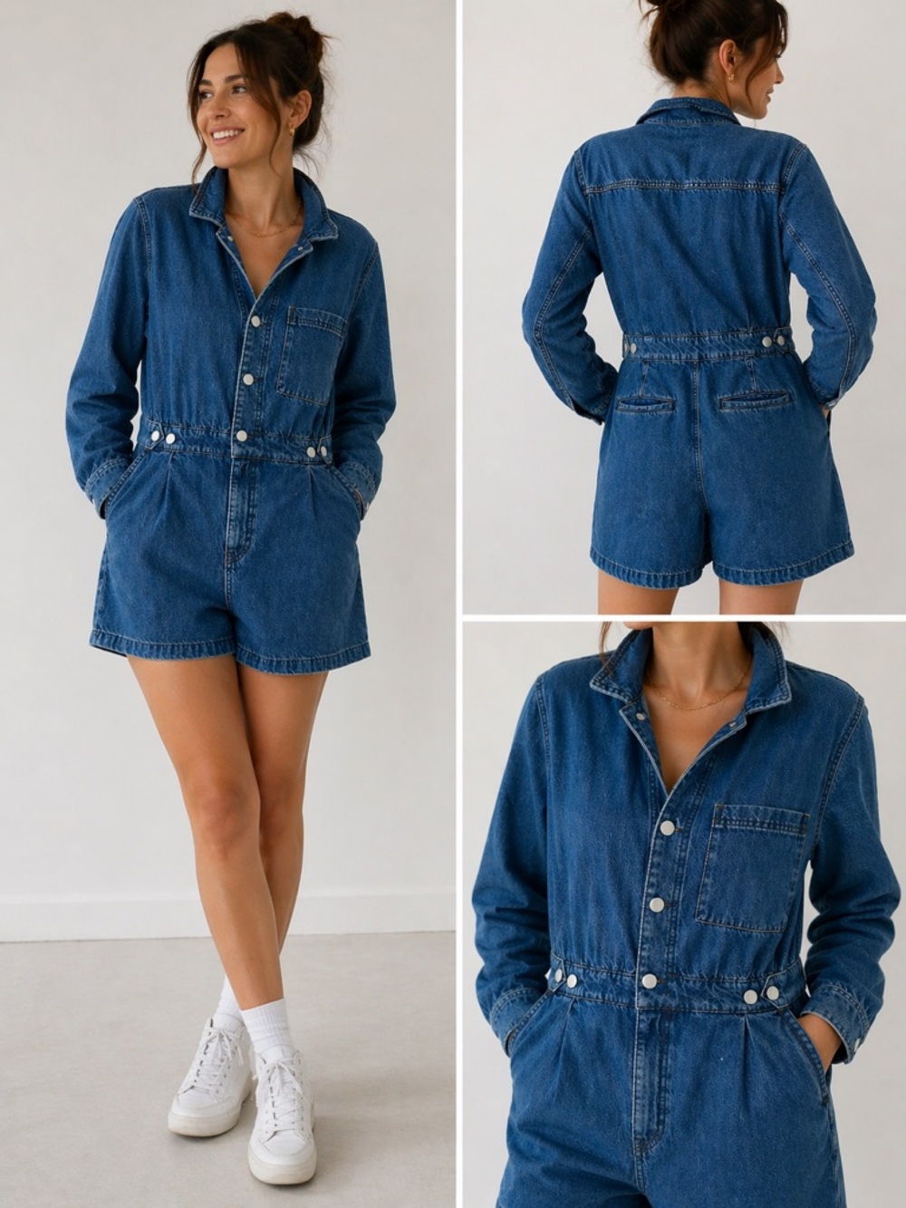 American Threads Indigo Denim Shortalls Romper